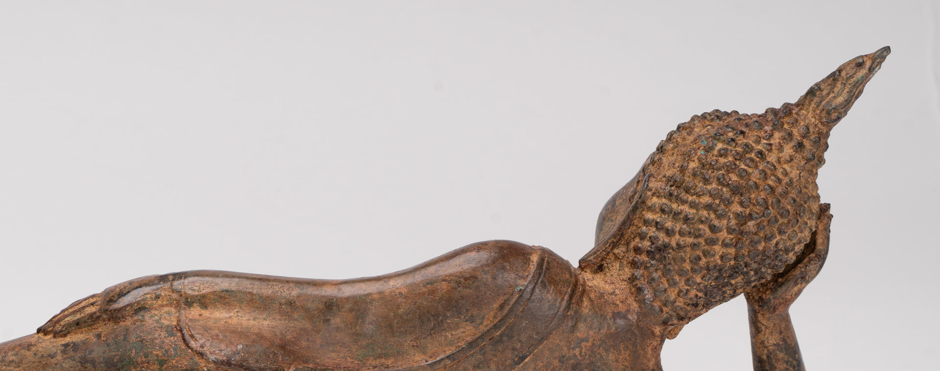 Buddha Statue - Antique Thai Style Bronze Sukhothai Reclining Nirvana Buddha Statue - 43cm/17"