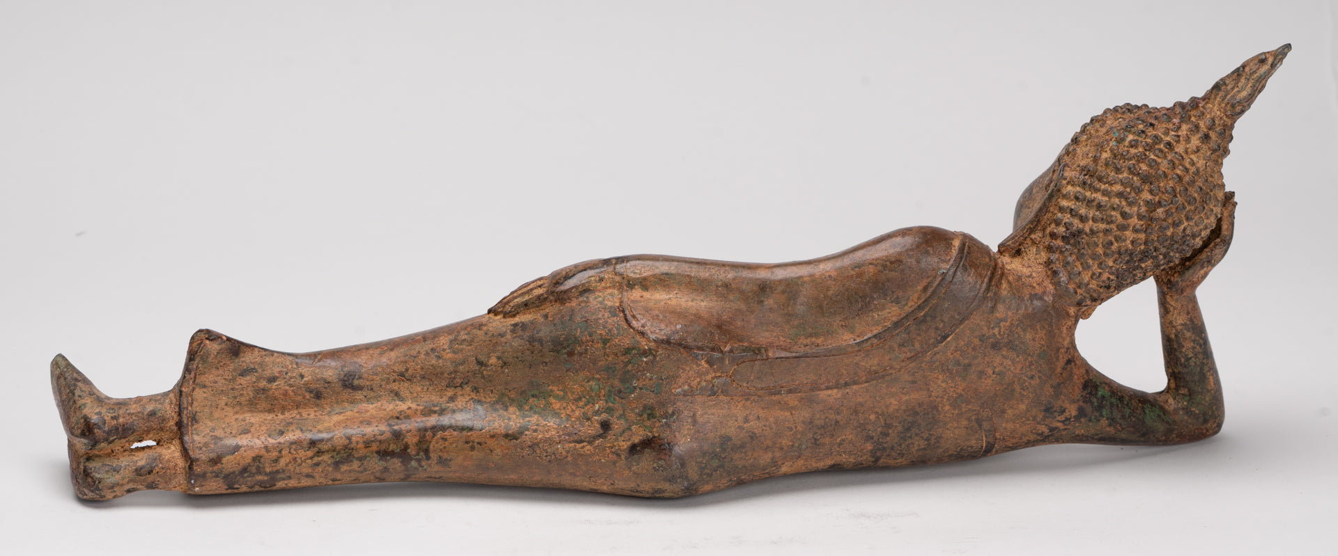 Buddha Statue - Antique Thai Style Bronze Sukhothai Reclining Nirvana Buddha Statue - 43cm/17"