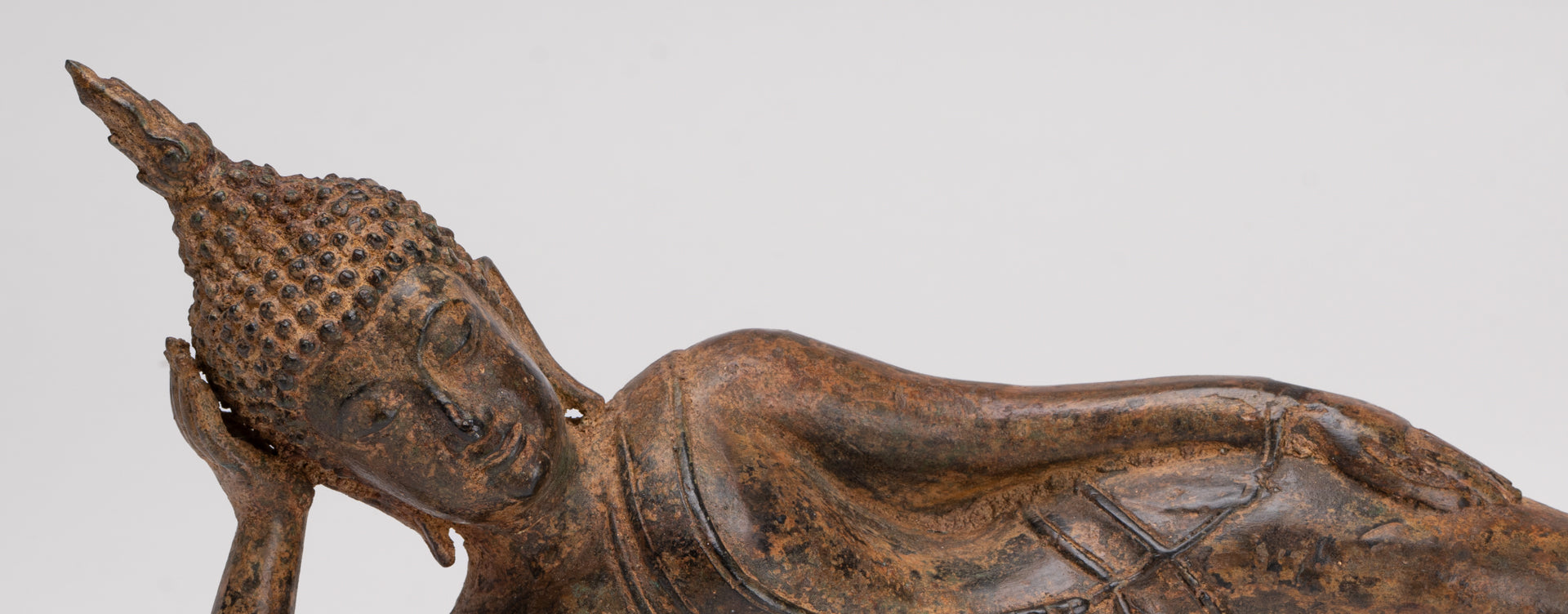 Buddha Statue - Antique Thai Style Bronze Sukhothai Reclining Nirvana Buddha Statue - 43cm/17"