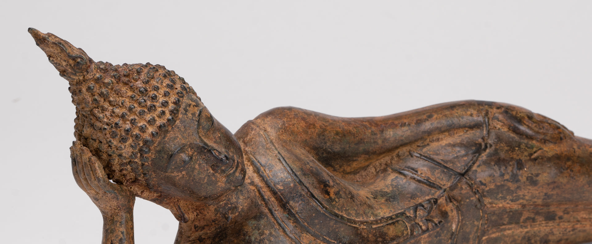 Buddha Statue - Antique Thai Style Bronze Sukhothai Reclining Nirvana Buddha Statue - 43cm/17"