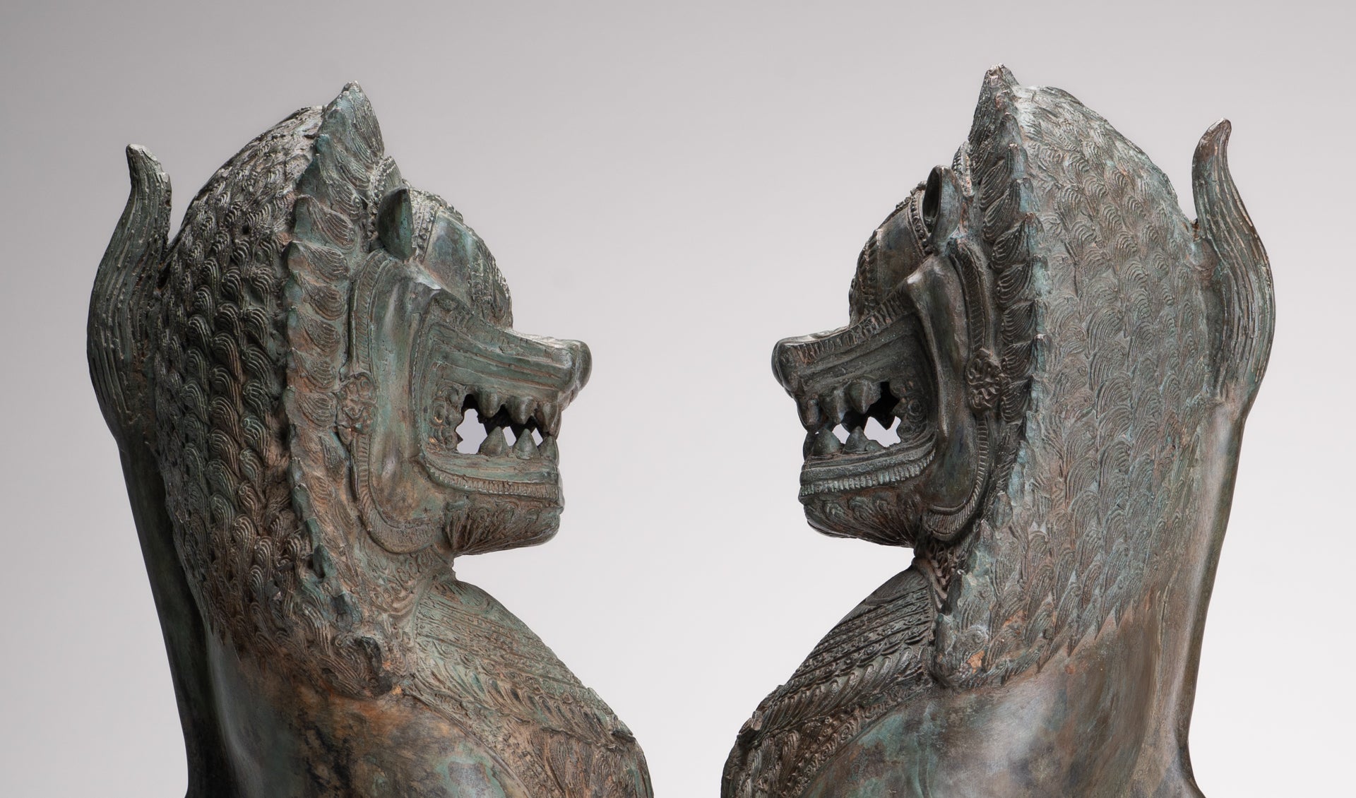 Temple Lion - Antique Thai Style Bronze Standing Singha Temple Guardians or Lions - 61cm/24" (Pair)