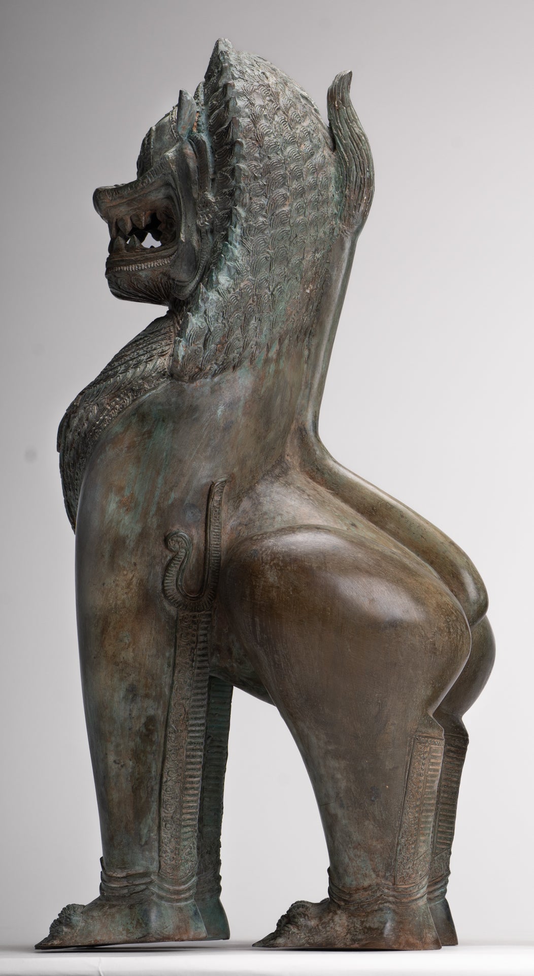 Temple Lion - Antique Thai Style Bronze Standing Singha Temple Guardians or Lions - 61cm/24" (Pair)