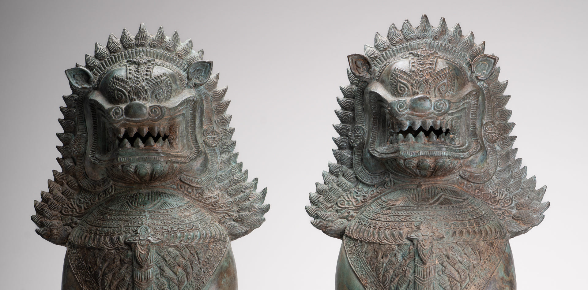 Temple Lion - Antique Thai Style Bronze Standing Singha Temple Guardians or Lions - 61cm/24" (Pair)