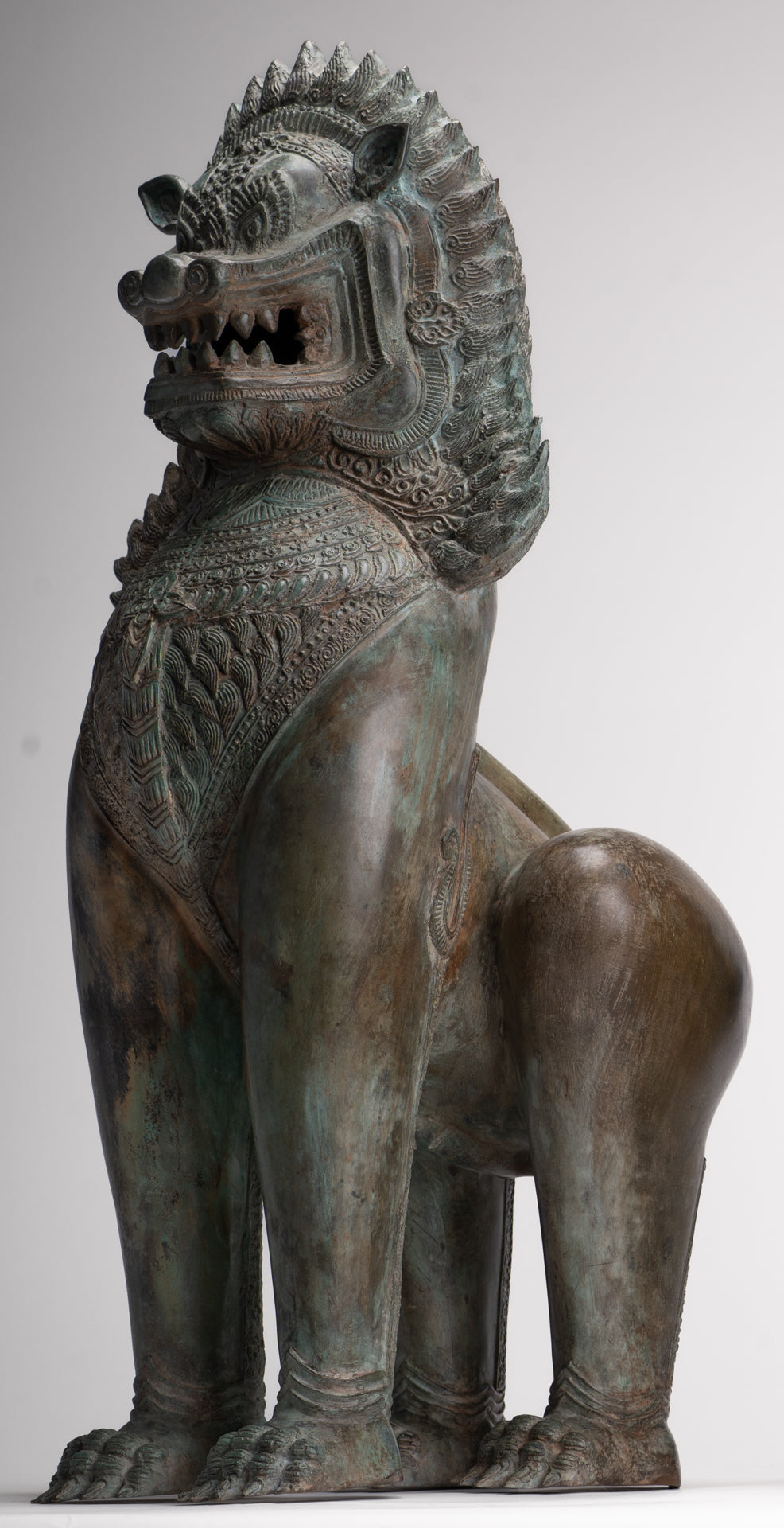 Temple Lion - Antique Thai Style Bronze Standing Singha Temple Guardians or Lions - 61cm/24" (Pair)