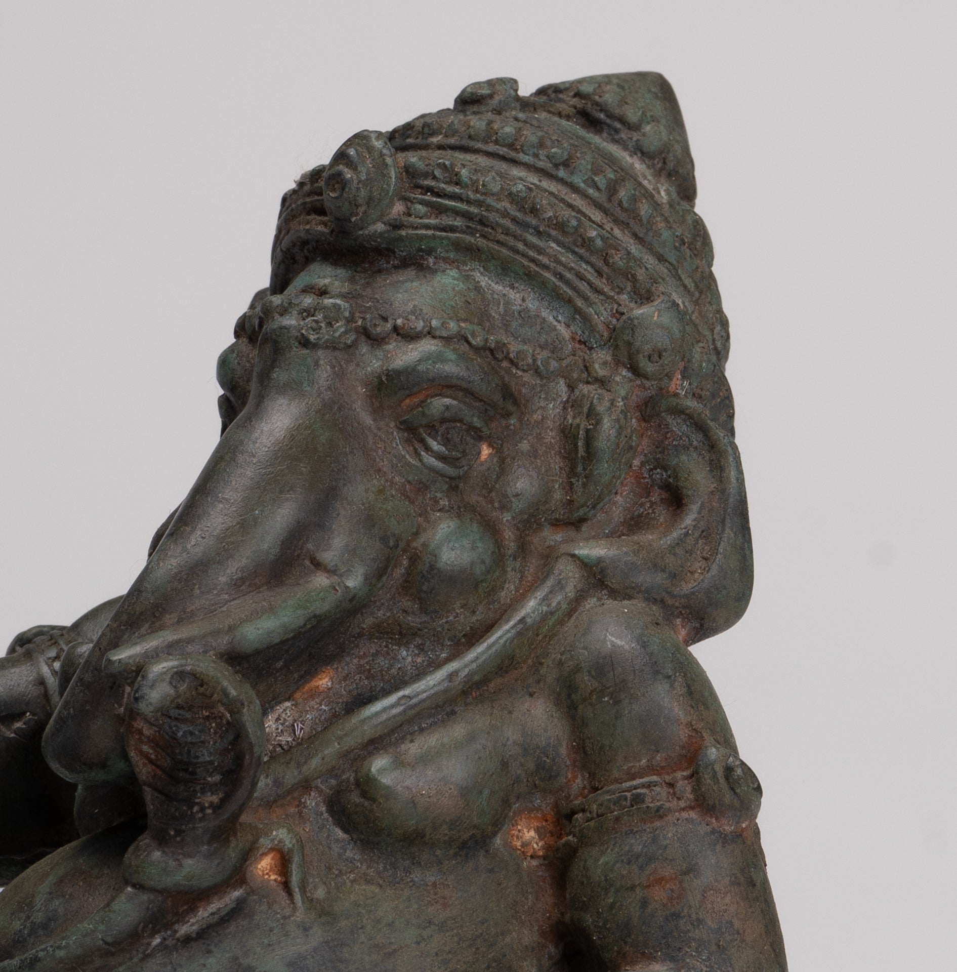 Ganesha Statue - Antique Thai Style Bronze Reclining Ganesha Statue - 17cm/7"