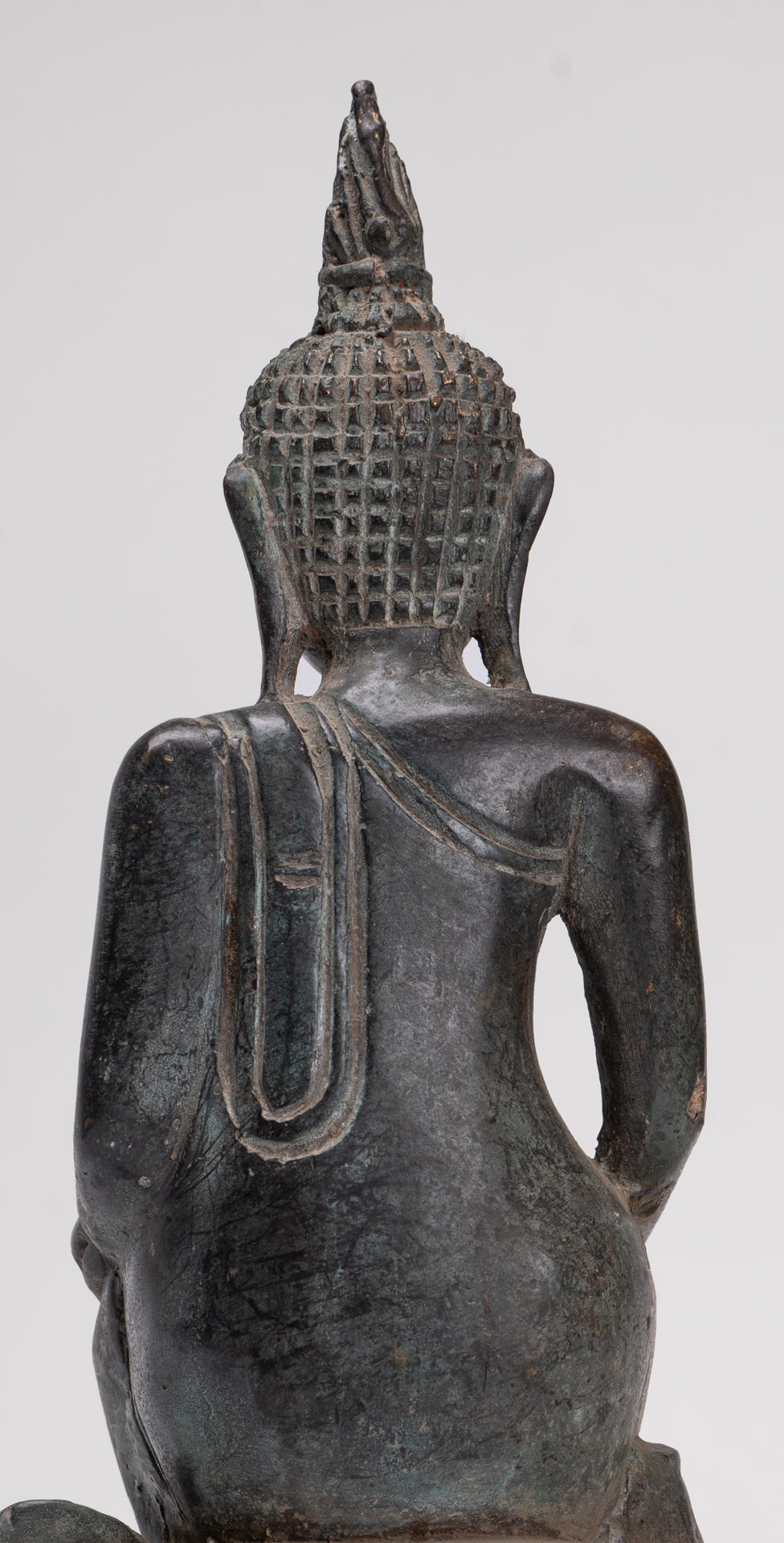 Buddha Statue - Seated Antique Laos Style Bronze Wednesday Evening Buddha - 32cm/13"