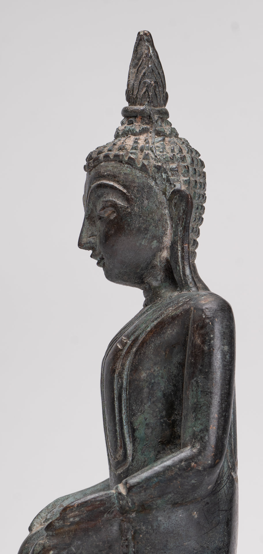 Buddha Statue - Seated Antique Laos Style Bronze Wednesday Evening Buddha - 32cm/13"