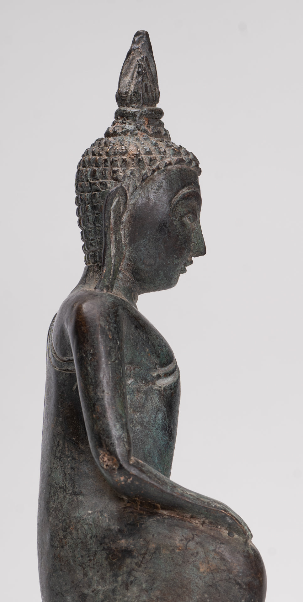 Buddha Statue - Seated Antique Laos Style Bronze Wednesday Evening Buddha - 32cm/13"