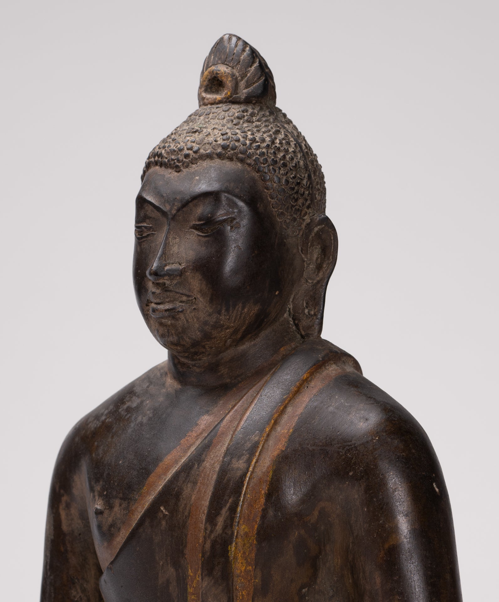 Buddha Statue - Antique Sri Lanka Style Bronze Seated Meditation Buddha Statue - 28cm/11"