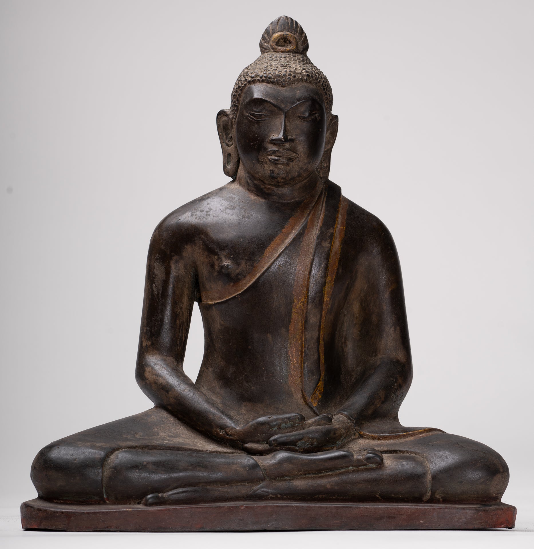 Buddha Statue - Antique Sri Lanka Style Bronze Seated Meditation Buddha Statue - 28cm/11"