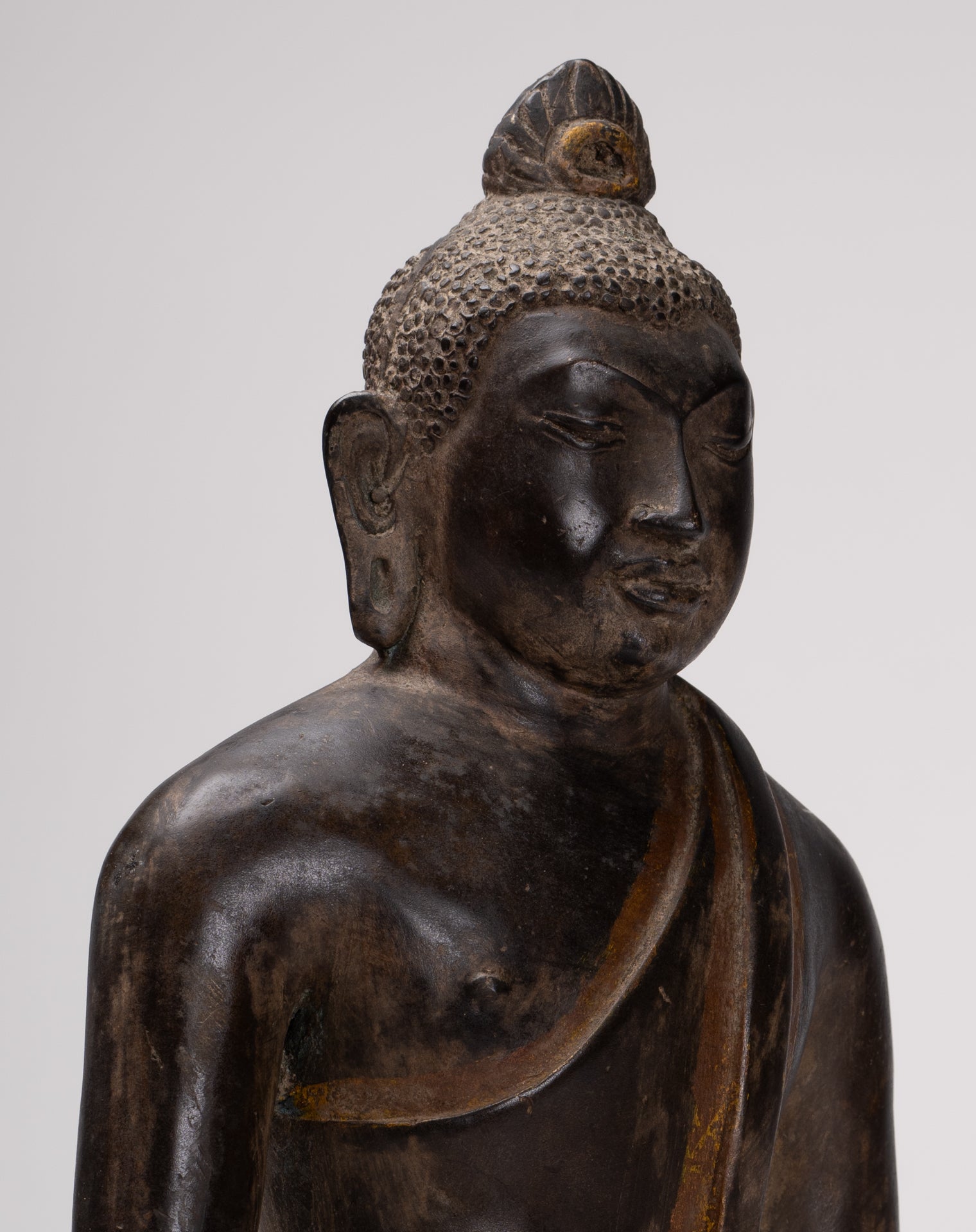 Buddha Statue - Antique Sri Lanka Style Bronze Seated Meditation Buddha Statue - 28cm/11"