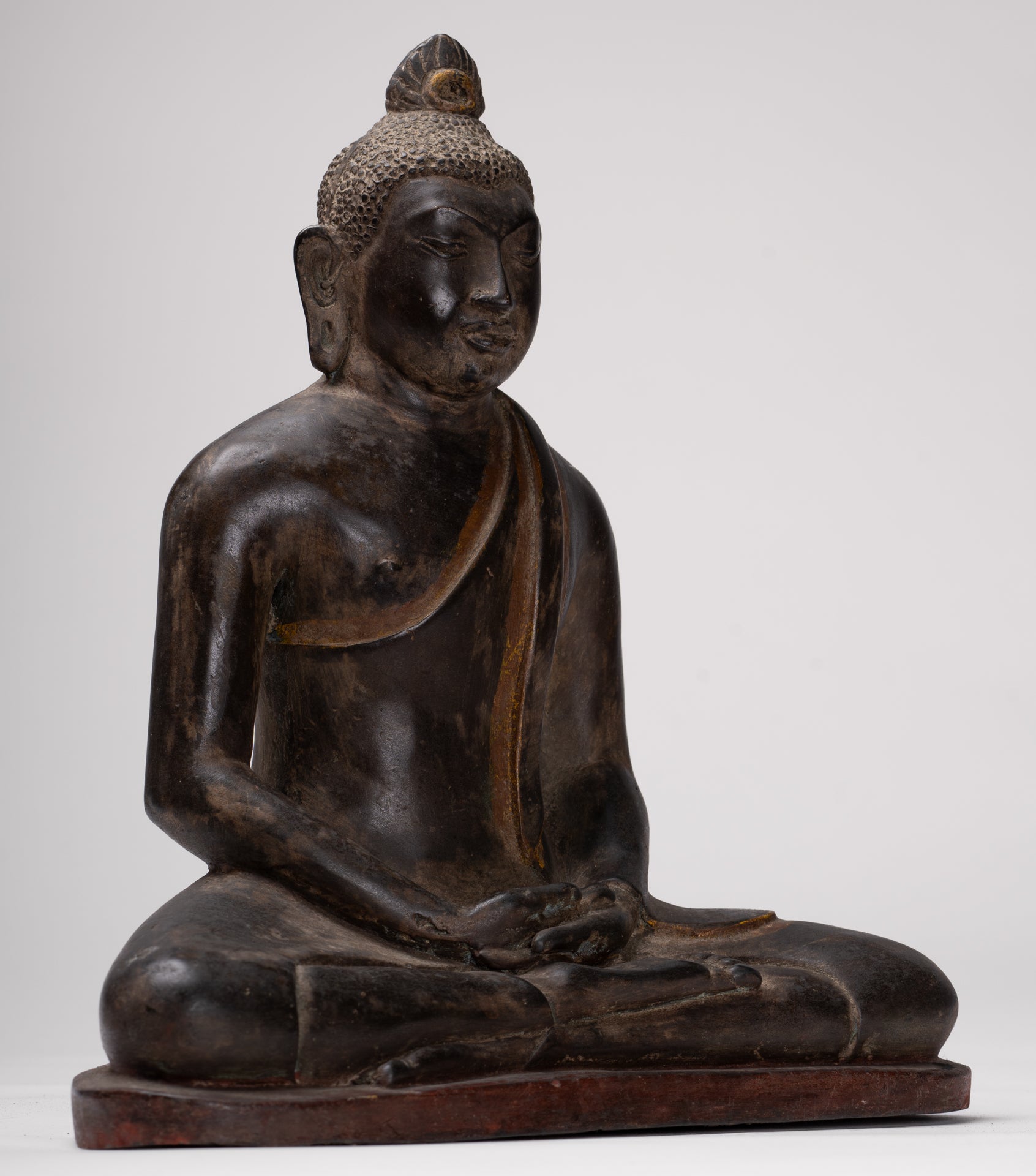 Buddha Statue - Antique Sri Lanka Style Bronze Seated Meditation Buddha Statue - 28cm/11"