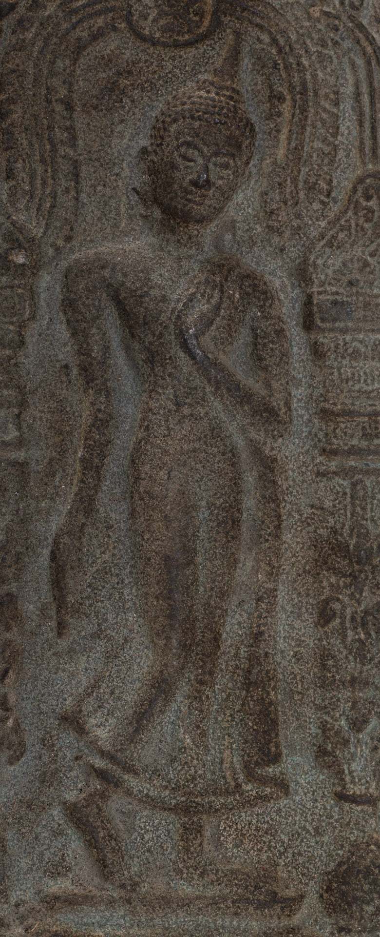 Votive Panel - Antique Thai Style Bronze Walking Buddha Votive Panel - 16cm/6"