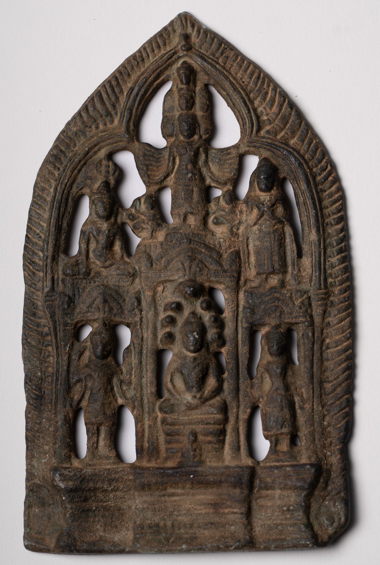 Votive Panel - Antique Khmer Style Bronze Naga Buddha Votive Panel - 14.5cm/6"