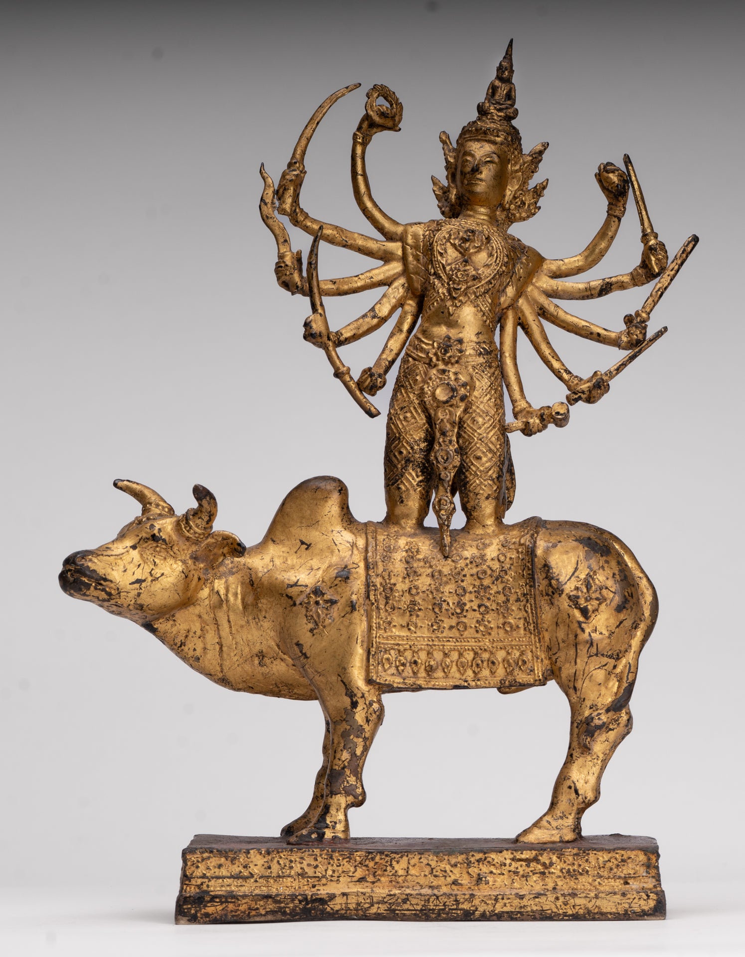 Shiva and Nandi - Antique Thai Style Rattanakosin Shiva and Nandi Statue - 27cm/11"