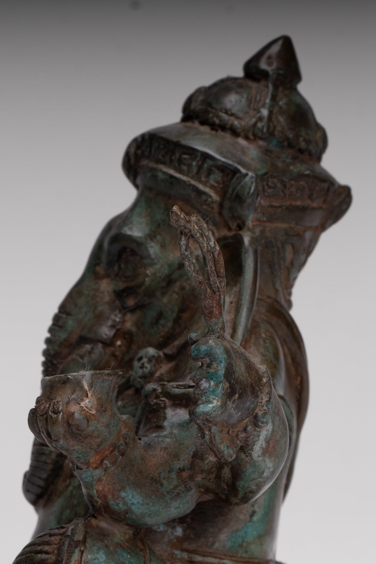 Ganesha Statue - Antique Thai Style Bronze Seated 4-Arm Ganesha Statue - 20cm/8"