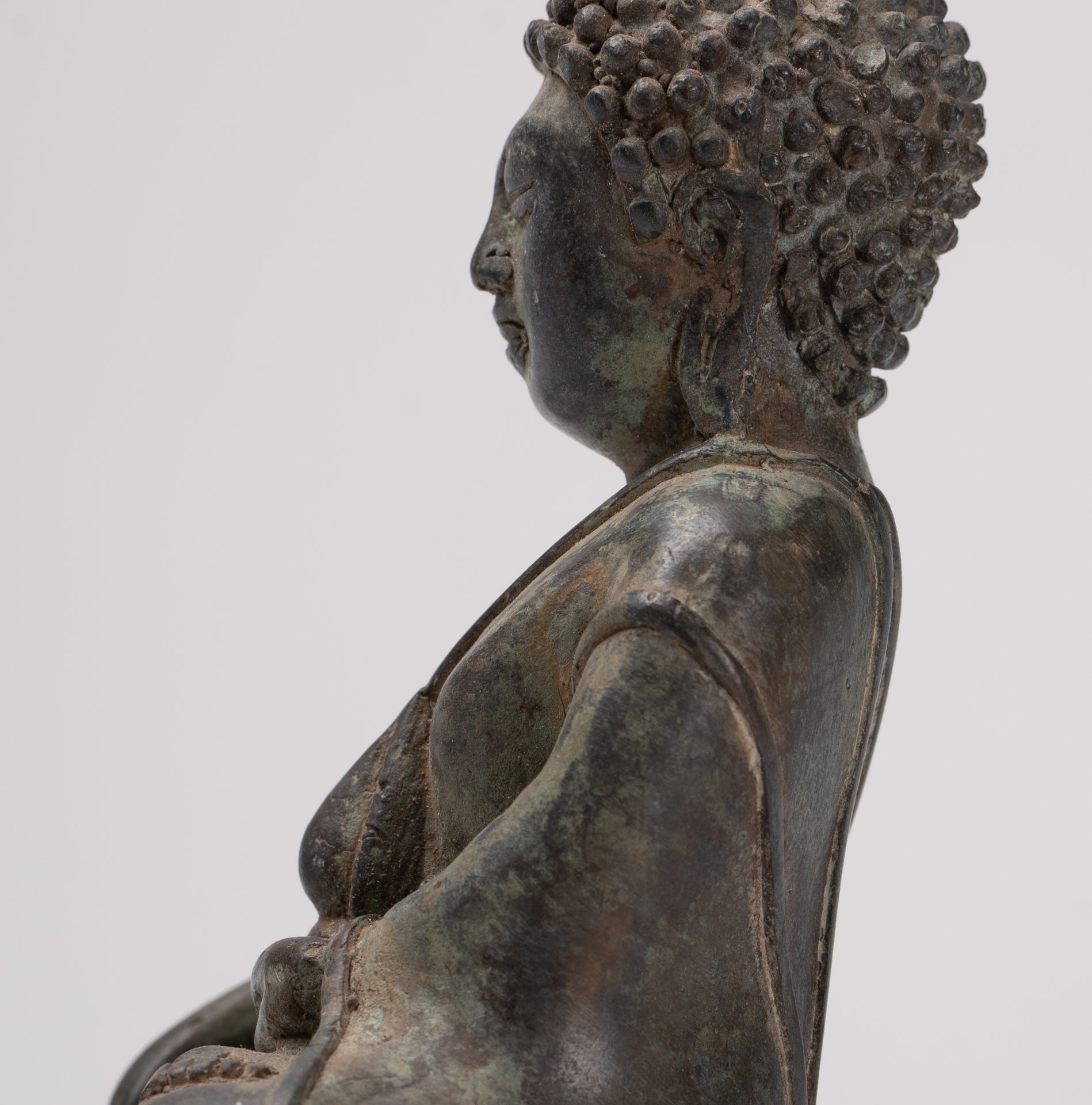 Buddha Statue - Antique Chinese Style Seated Bronze Enlightenment Buddha - 16cm/6"