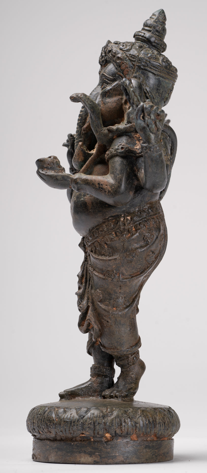 Ganesha Statue - Antique Thai Style Bronze Standing 4-Arm Ganesha Statue - 26cm/10"