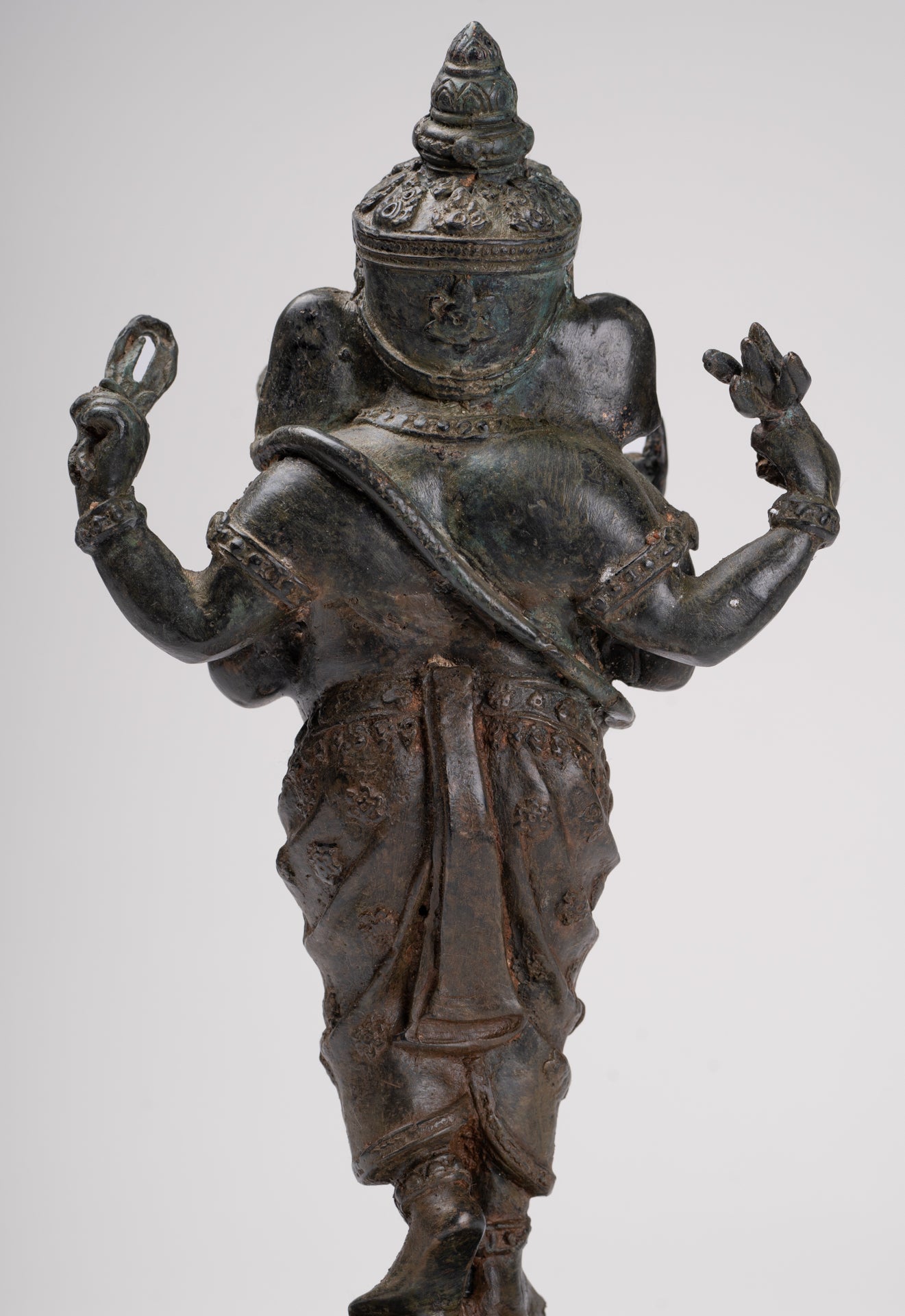 Ganesha Statue - Antique Thai Style Bronze Standing 4-Arm Ganesha Statue - 26cm/10"