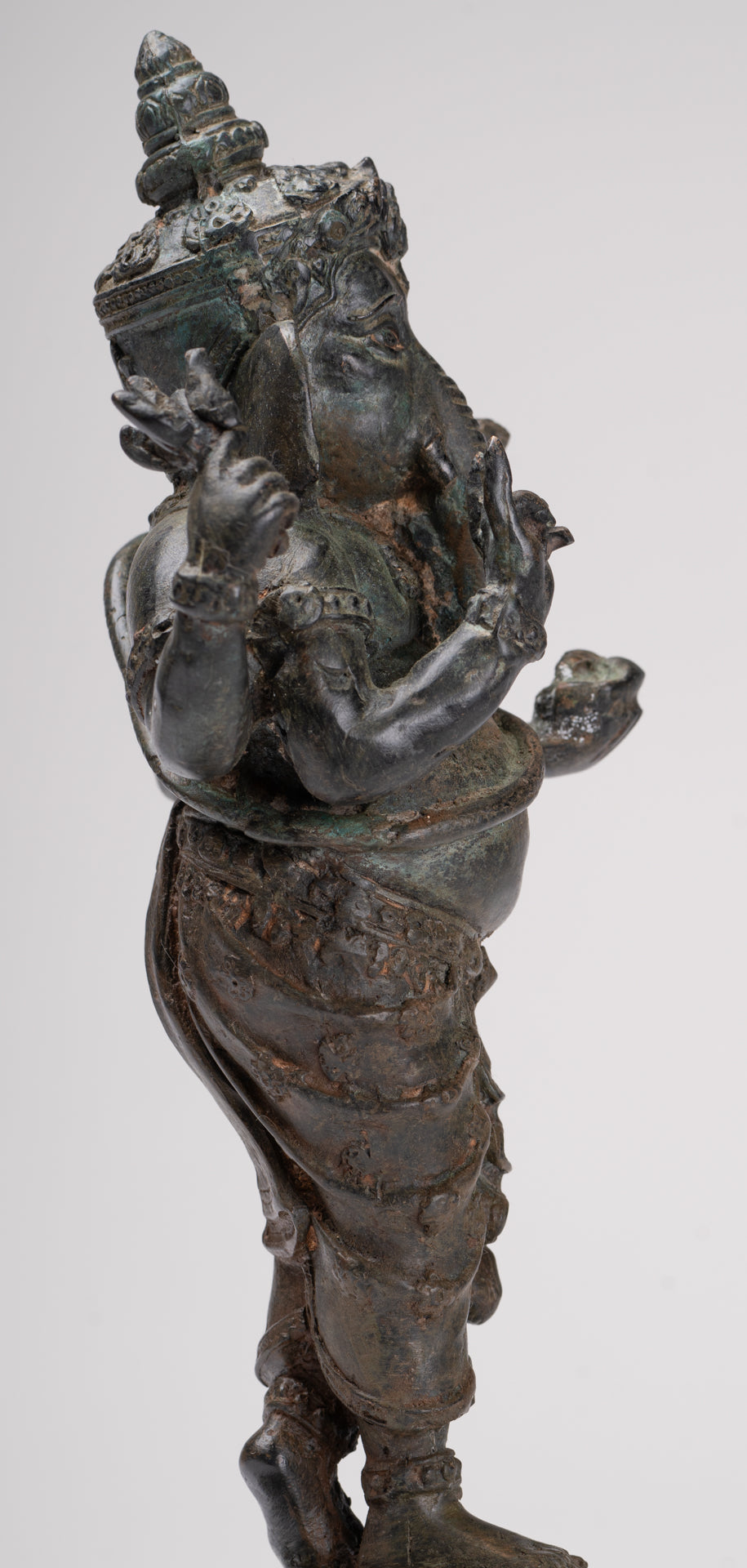 Ganesha Statue - Antique Thai Style Bronze Standing 4-Arm Ganesha Statue - 26cm/10"