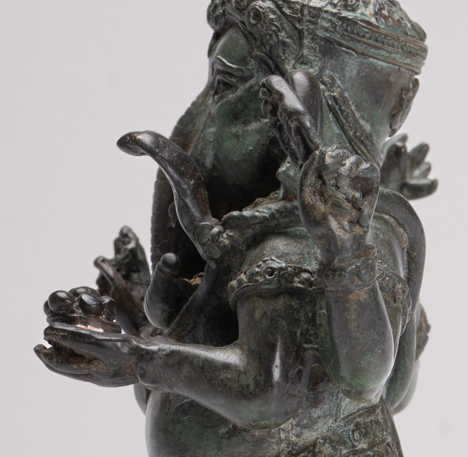 Ganesha Statue - Antique Thai Style Bronze Standing 4-Arm Ganesha Statue - 26cm/10"