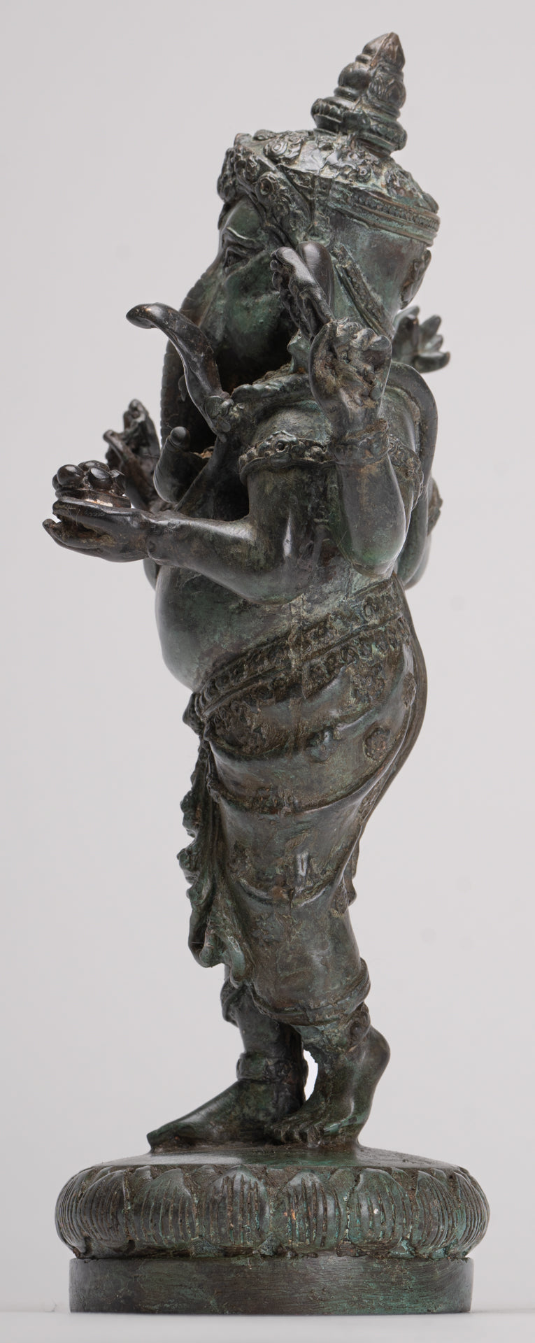 Ganesha Statue - Antique Thai Style Bronze Standing 4-Arm Ganesha Statue - 26cm/10"