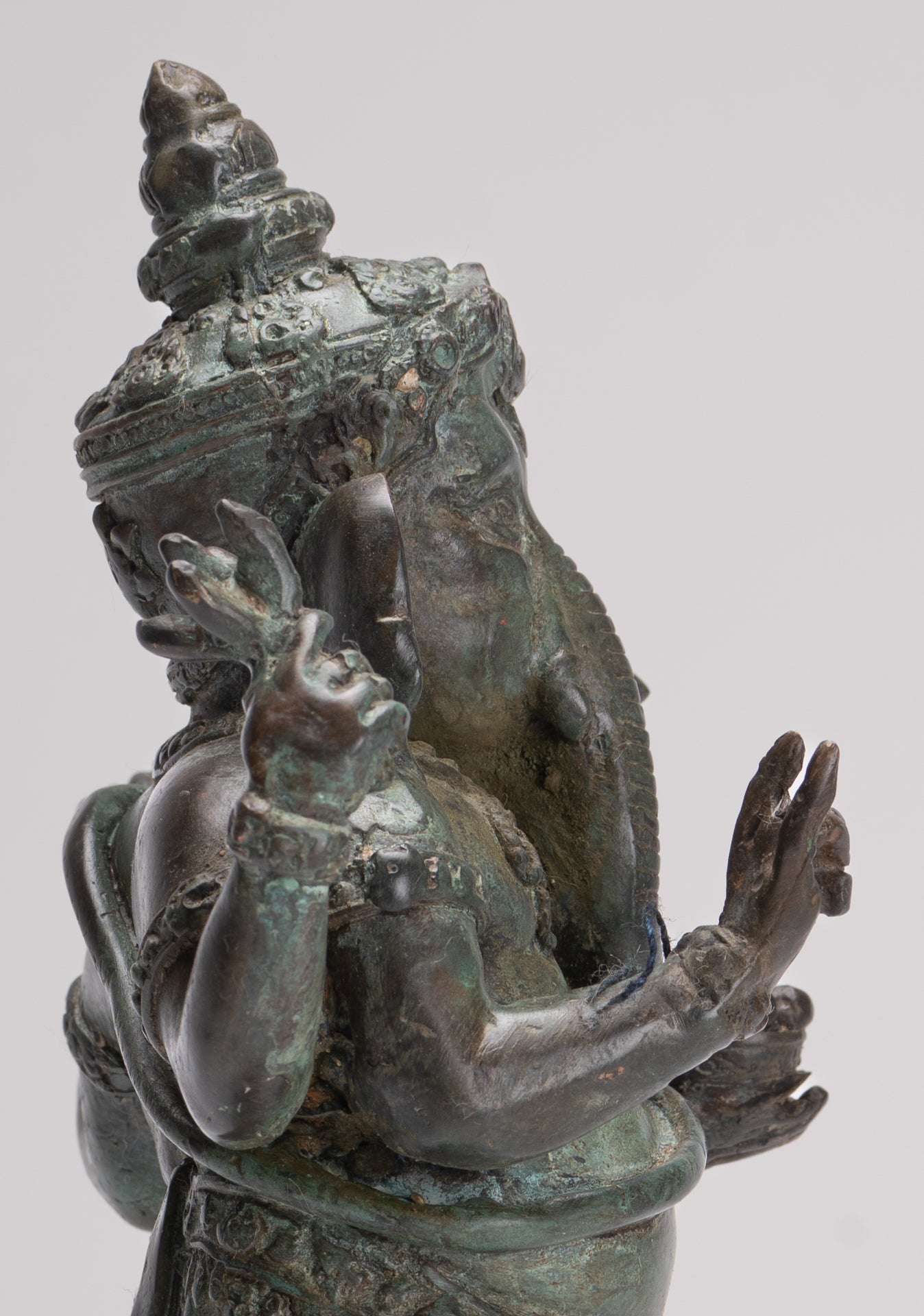 Ganesha Statue - Antique Thai Style Bronze Standing 4-Arm Ganesha Statue - 26cm/10"