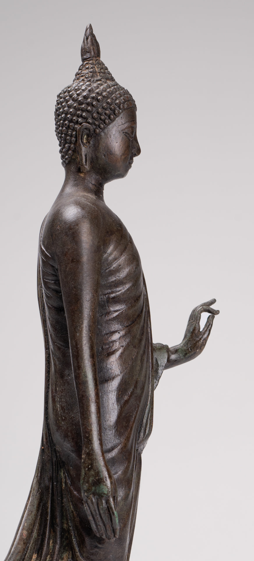 Antique Sukhothai Style Standing Bronze Protection Walking Buddha Statue - 33cm/13"