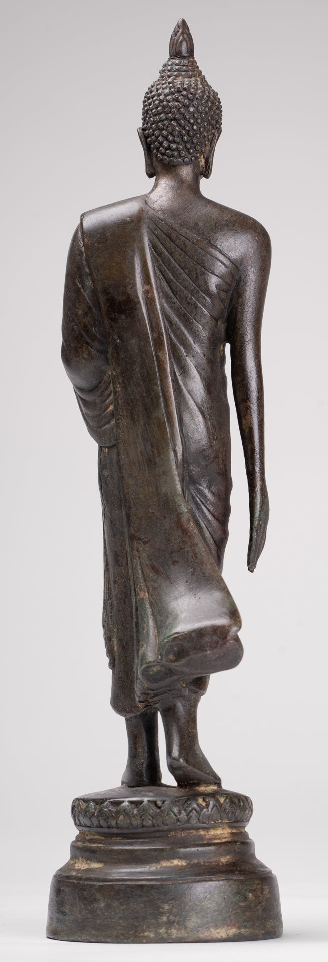 Antique Sukhothai Style Standing Bronze Protection Walking Buddha Statue - 33cm/13"