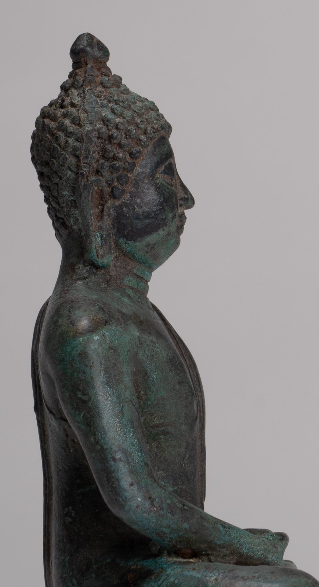 Buddha Sculpture - Antique Thai Style Bronze Seated Chiang Saen Meditation Buddha Statue - 15cm/6"