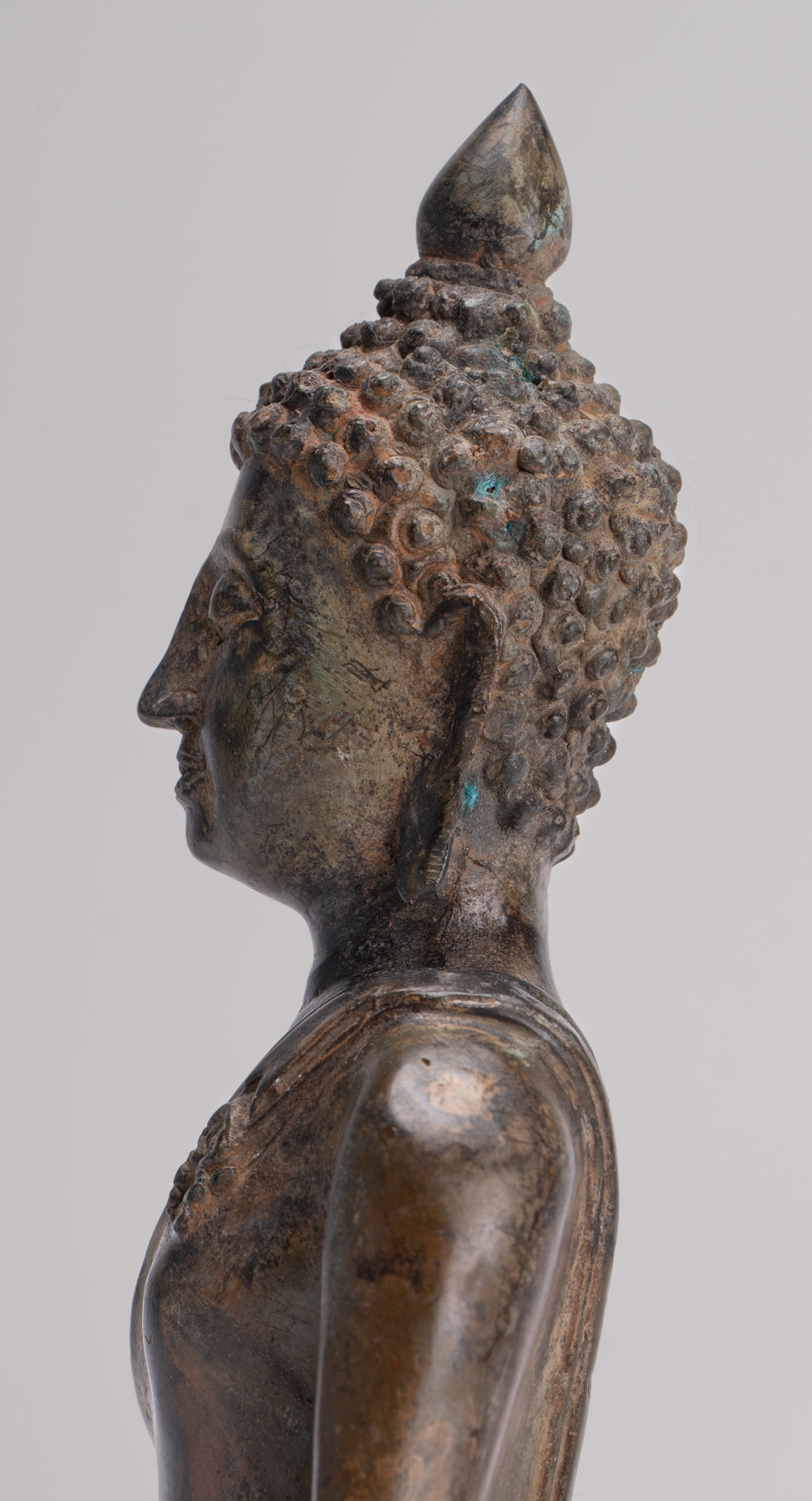 Buddha Statue - Antique Thai Style Bronze Chiang Saen Enlightenment Buddha Statue - 18cm/7"