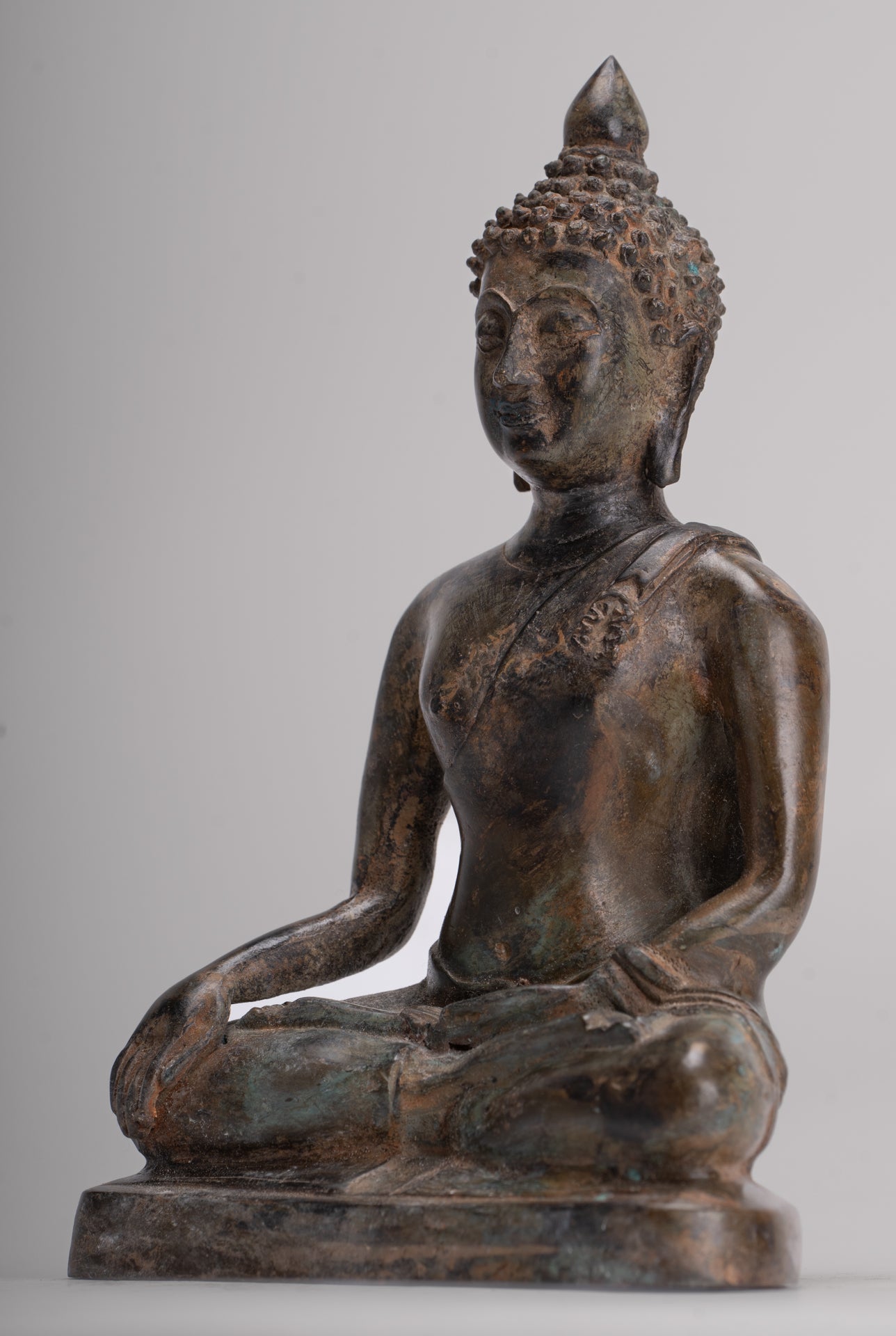 Buddha Statue - Antique Thai Style Bronze Chiang Saen Enlightenment Buddha Statue - 18cm/7"