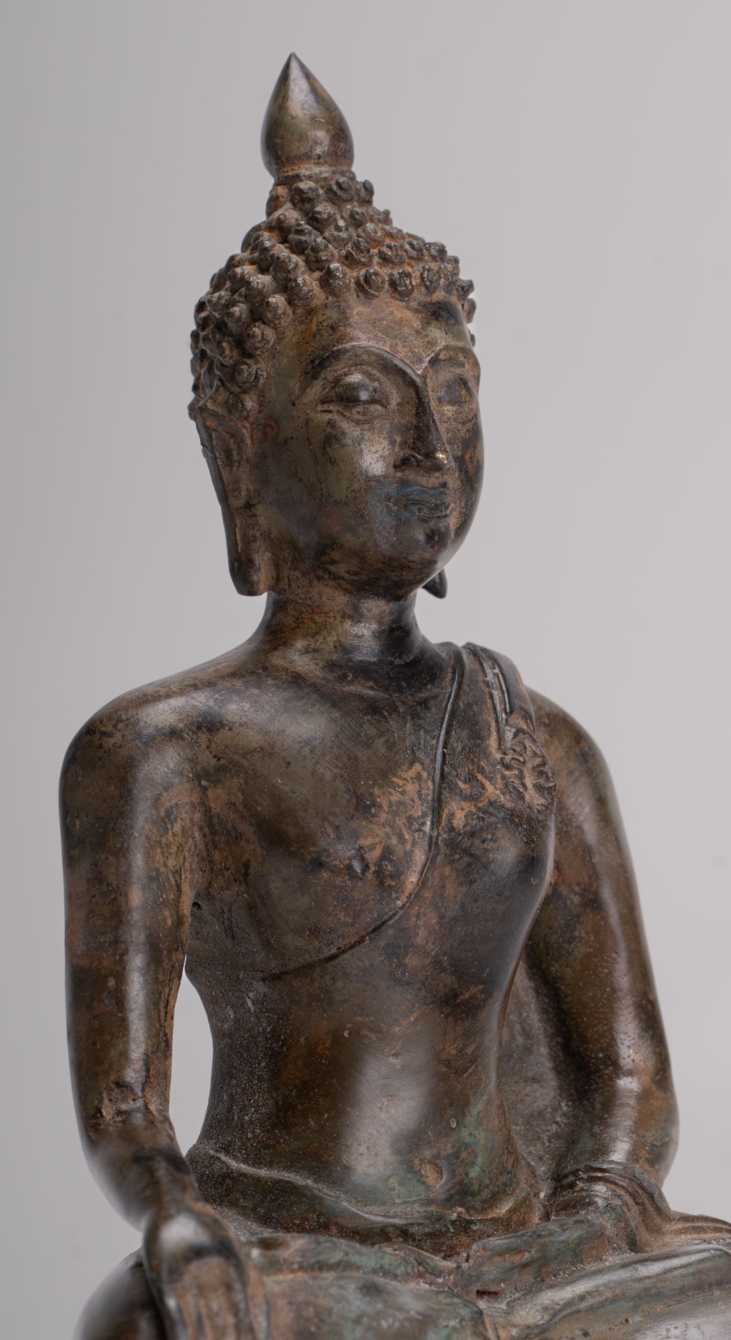 Buddha Statue - Antique Thai Style Bronze Chiang Saen Enlightenment Buddha Statue - 18cm/7"