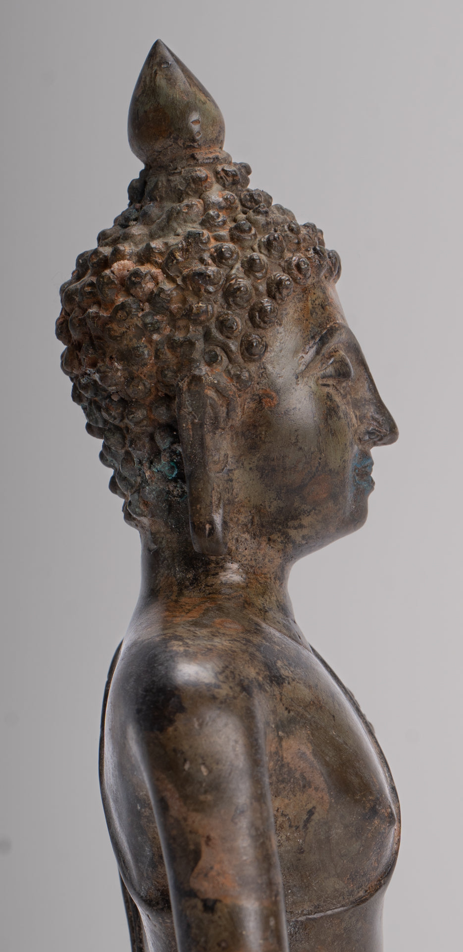 Buddha Statue - Antique Thai Style Bronze Chiang Saen Enlightenment Buddha Statue - 18cm/7"