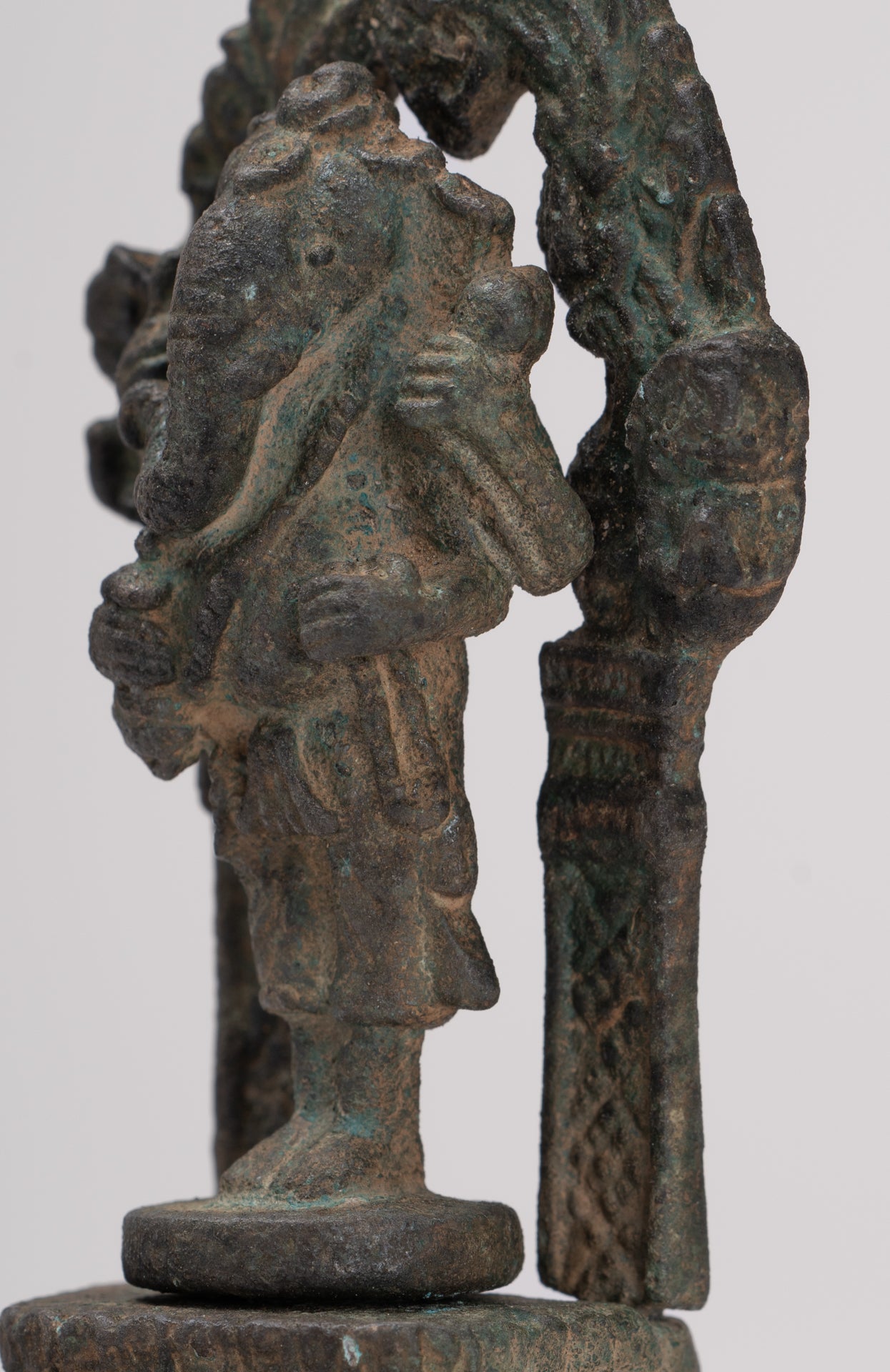 Ganesha Statue - Antique Thai Style Enthroned Bronze Standing Ganesha Statue - 11.5cm/5"