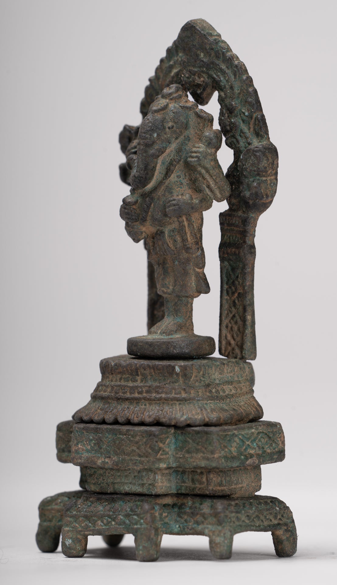 Ganesha Statue - Antique Thai Style Enthroned Bronze Standing Ganesha Statue - 11.5cm/5"