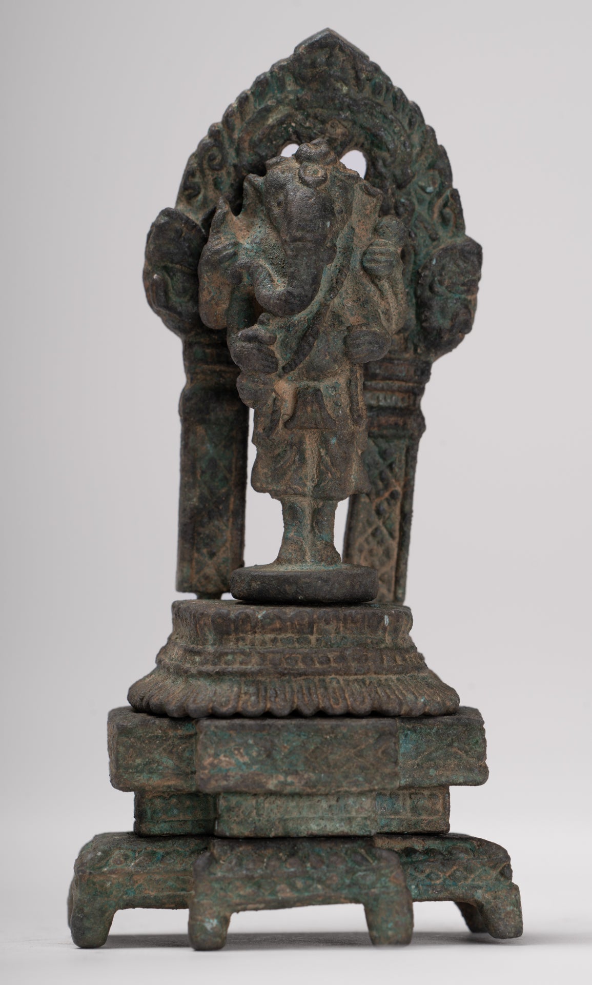 Ganesha Statue - Antique Thai Style Enthroned Bronze Standing Ganesha Statue - 11.5cm/5"