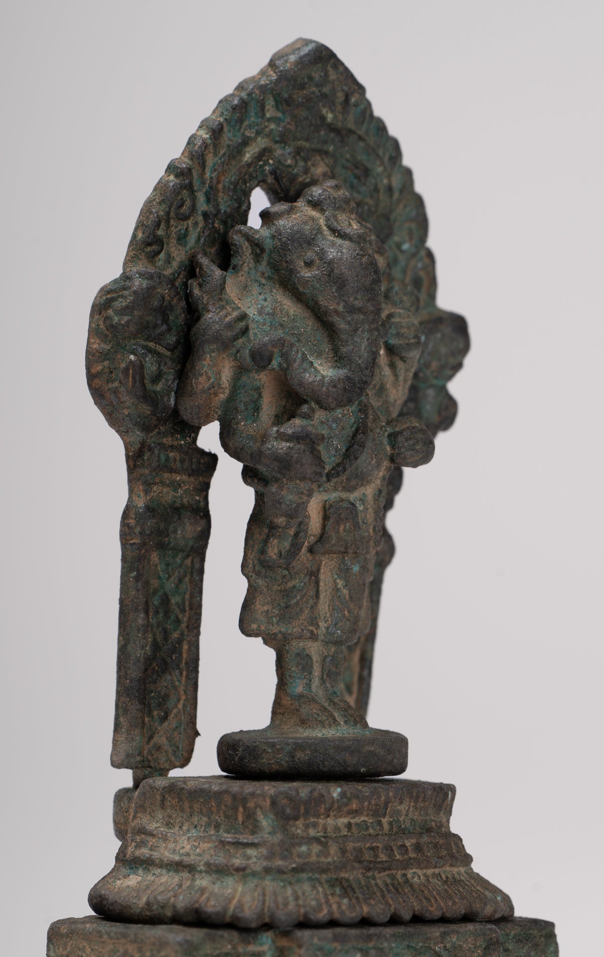 Ganesha Statue - Antique Thai Style Enthroned Bronze Standing Ganesha Statue - 11.5cm/5"