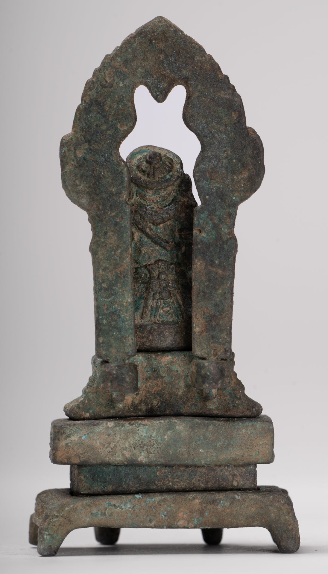 Ganesha Statue - Antique Thai Style Enthroned Bronze Seated Ganesha Statue - 11.5cm/5"