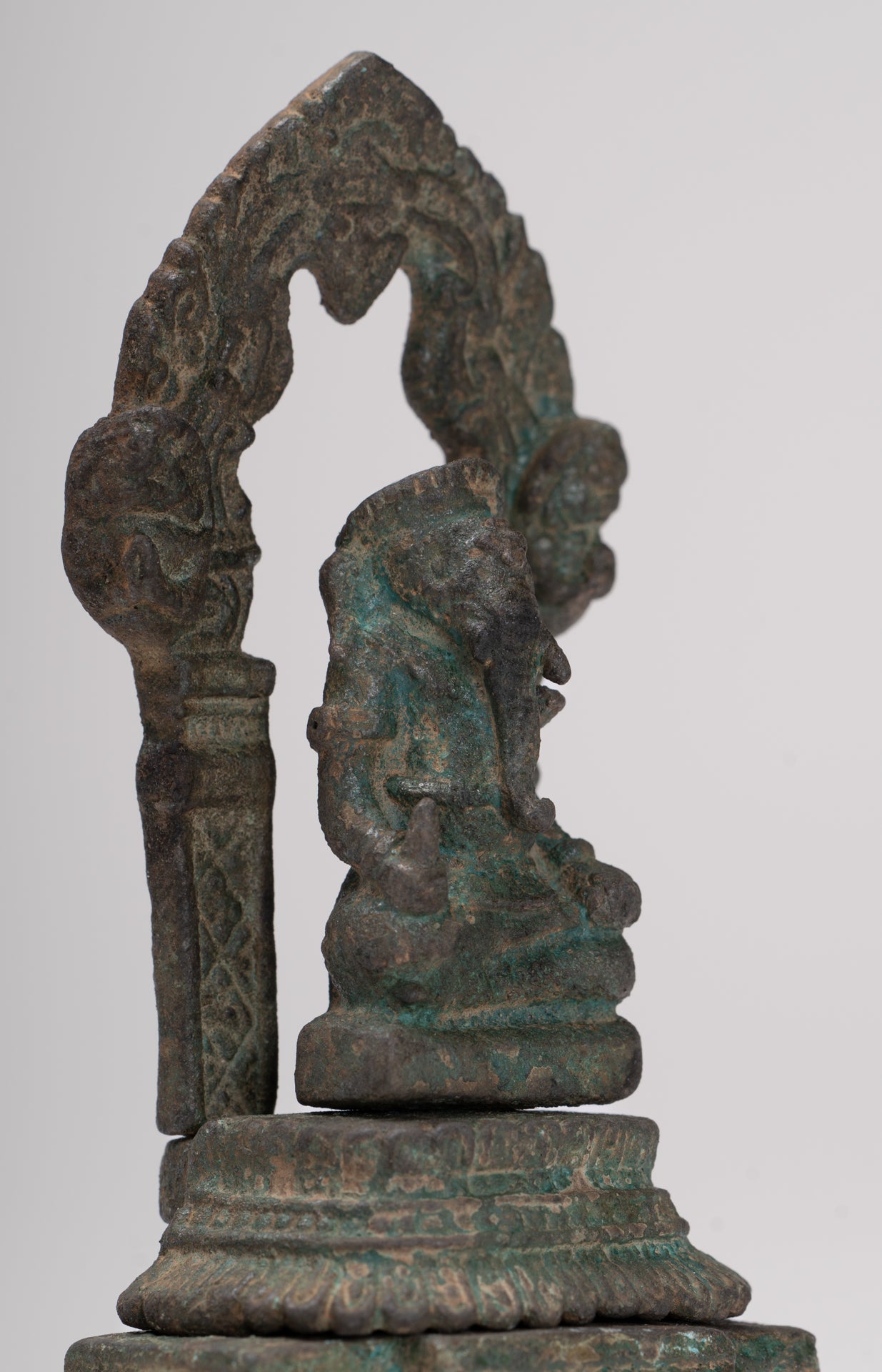 Ganesha Statue - Antique Thai Style Enthroned Bronze Seated Ganesha Statue - 11.5cm/5"