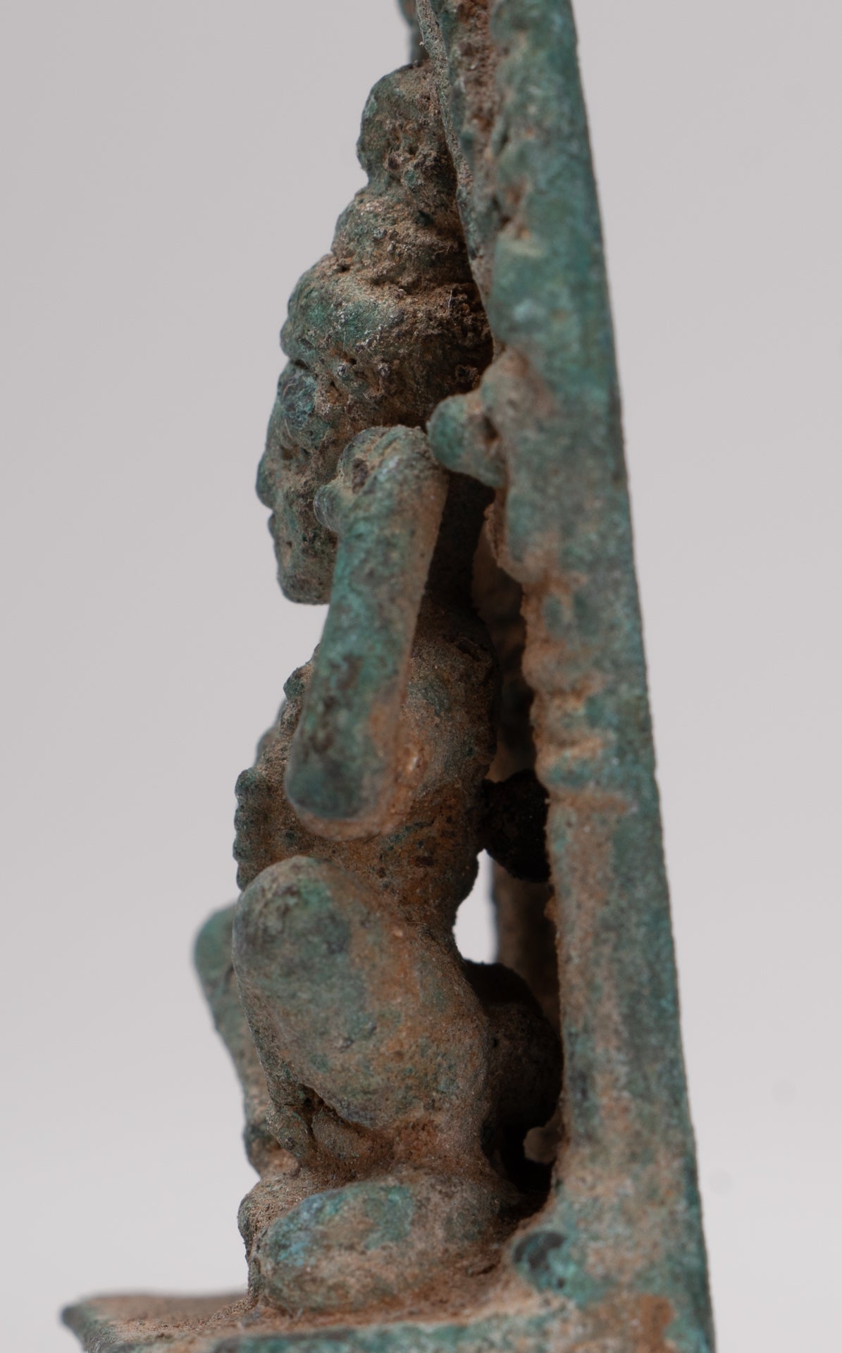 Vishnu Statue - Antique Khmer Style Bronze Seated 'Hear No Evil' Statue - 7.5cm / 3"