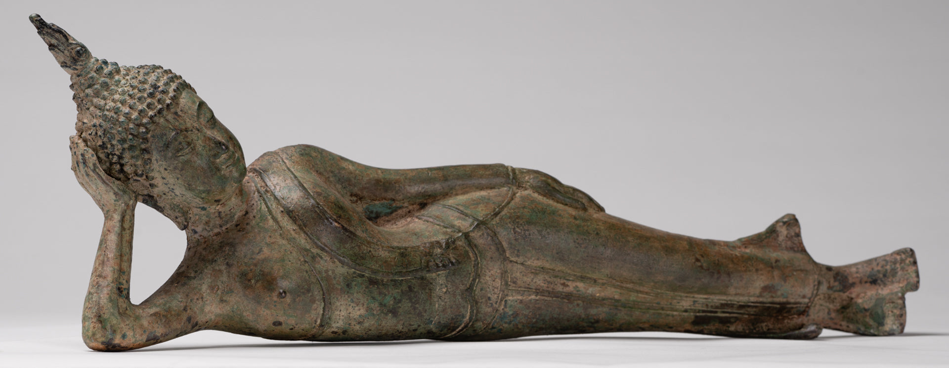 Buddha Statue - Antique Thai Style Bronze Sukhothai Reclining Nirvana Buddha Statue - 43cm/17"