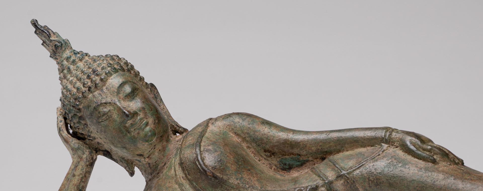 Buddha Statue - Antique Thai Style Bronze Sukhothai Reclining Nirvana Buddha Statue - 43cm/17"