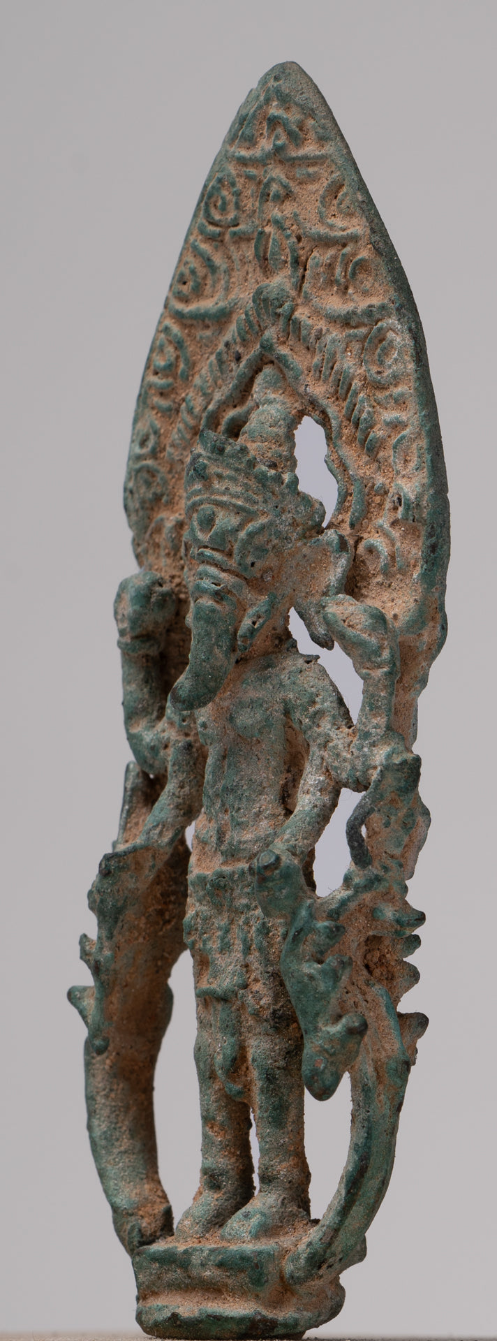 Ganesha Statue - Antique Khmer Style Enthroned Bronze Standing Ganesha Statue - 16cm/6"