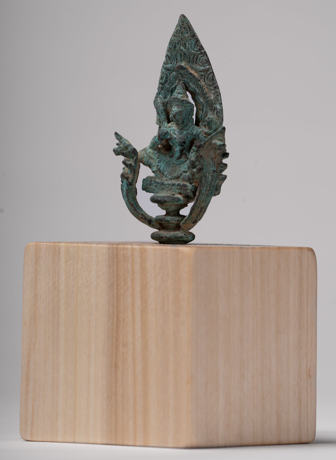 Vishnu Statue - Antique Khmer Style Enthroned Bronze Seated Vishnu Statue - 14cm/6"