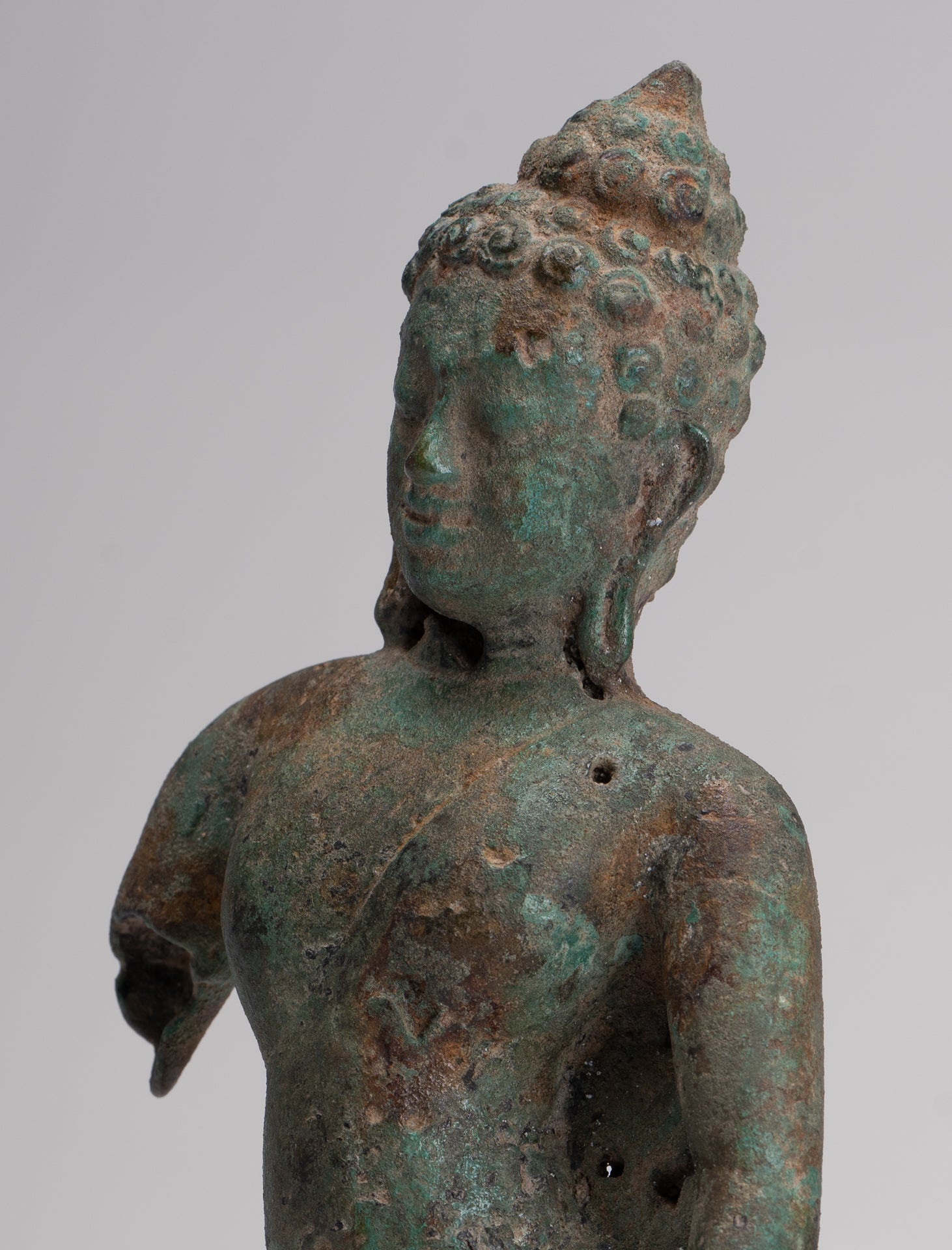 Buddha Statue - Antique Khmer Style Mounted Bronze Phnom Da Buddha Statue - 25cm/10"