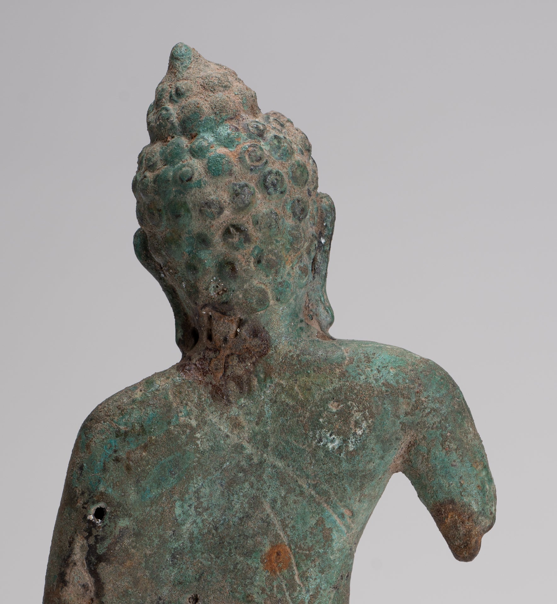 Buddha Statue - Antique Khmer Style Mounted Bronze Phnom Da Buddha Statue - 25cm/10"