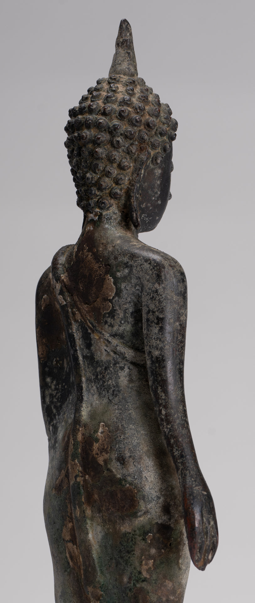 Antique Sukhothai Style Standing Bronze Protection Walking Buddha Statue - 31cm/12"