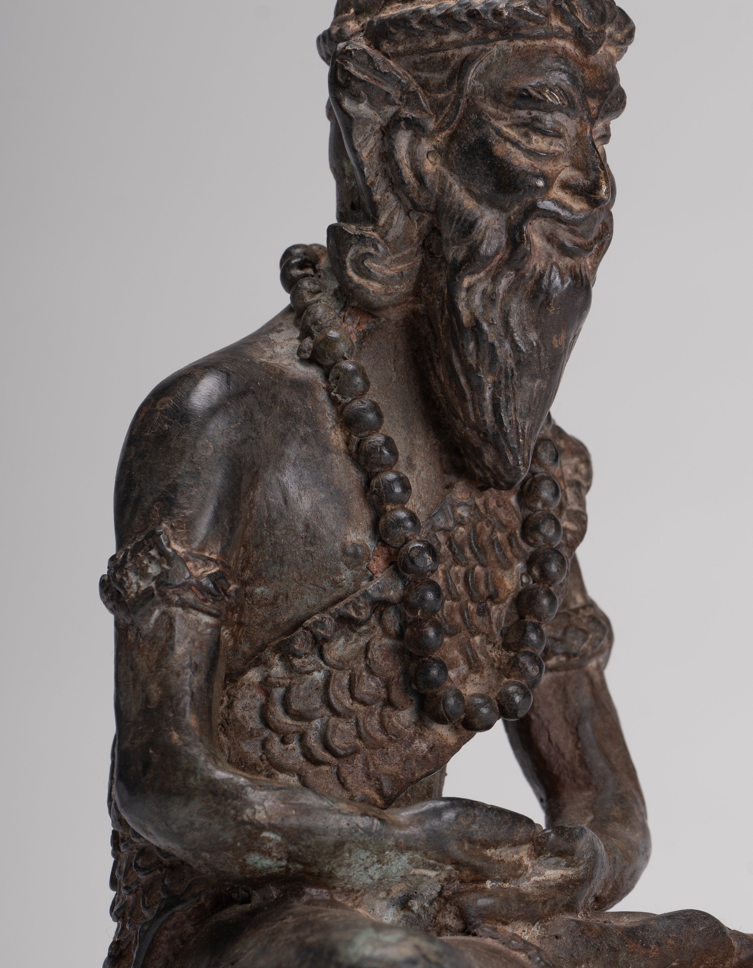 Rishi Statue - Antique Thai Style Seated Bronze Rishi or Wise Man - 25cm/10"