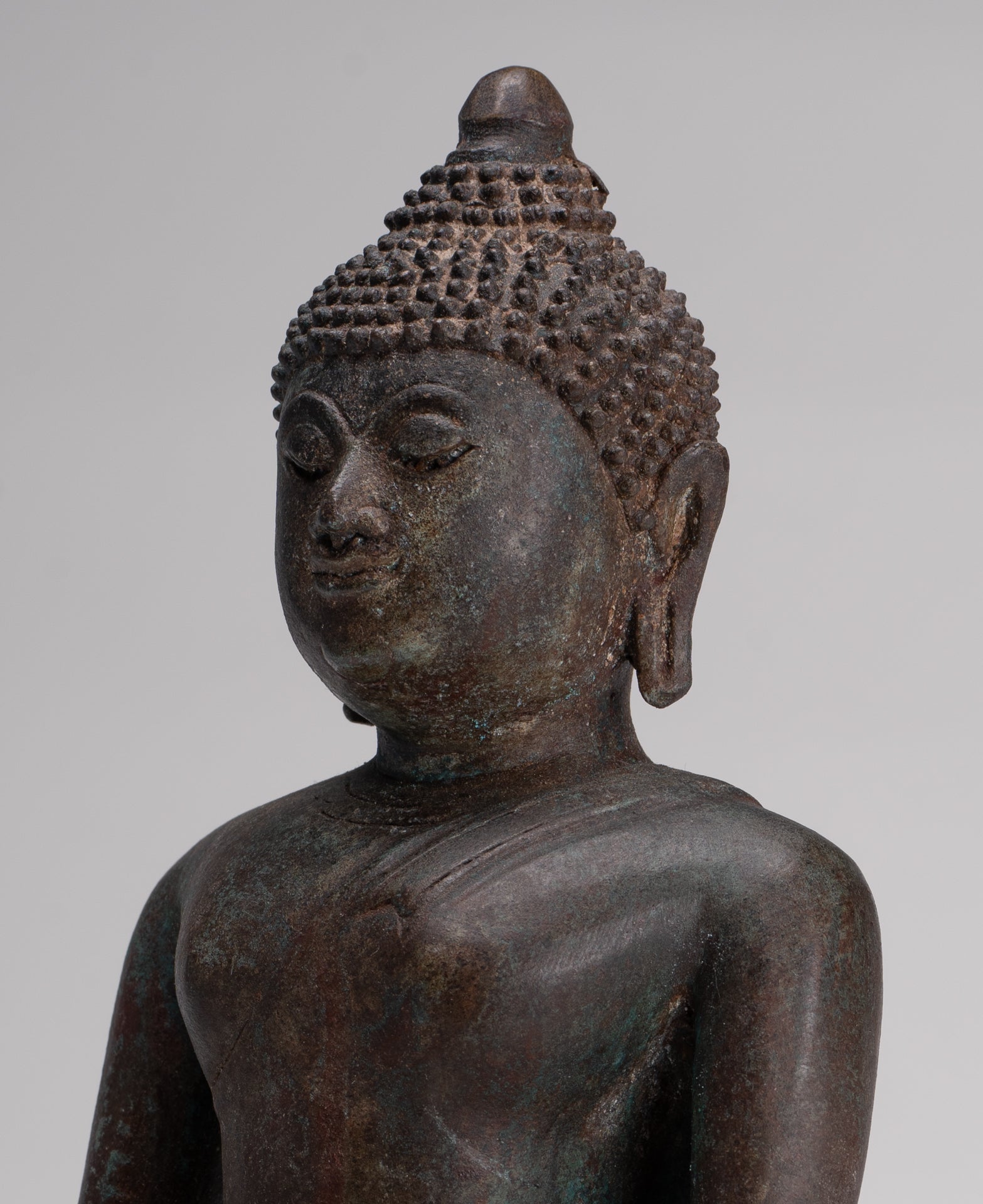 Buddha Statue - Antique Thai Style Bronze Chiang Saen Enlightenment Buddha Statue - 30cm/12"